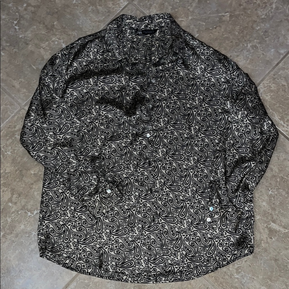 Black and White Paisley Button-Up Shirt